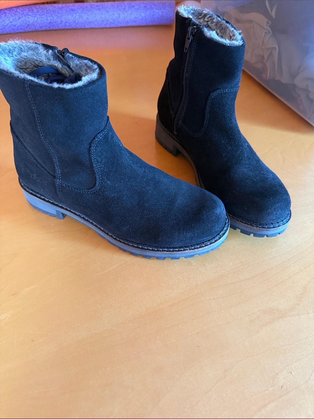 Bos. & Co. Black Suede Ankle Booties with Faux Fur Lining
